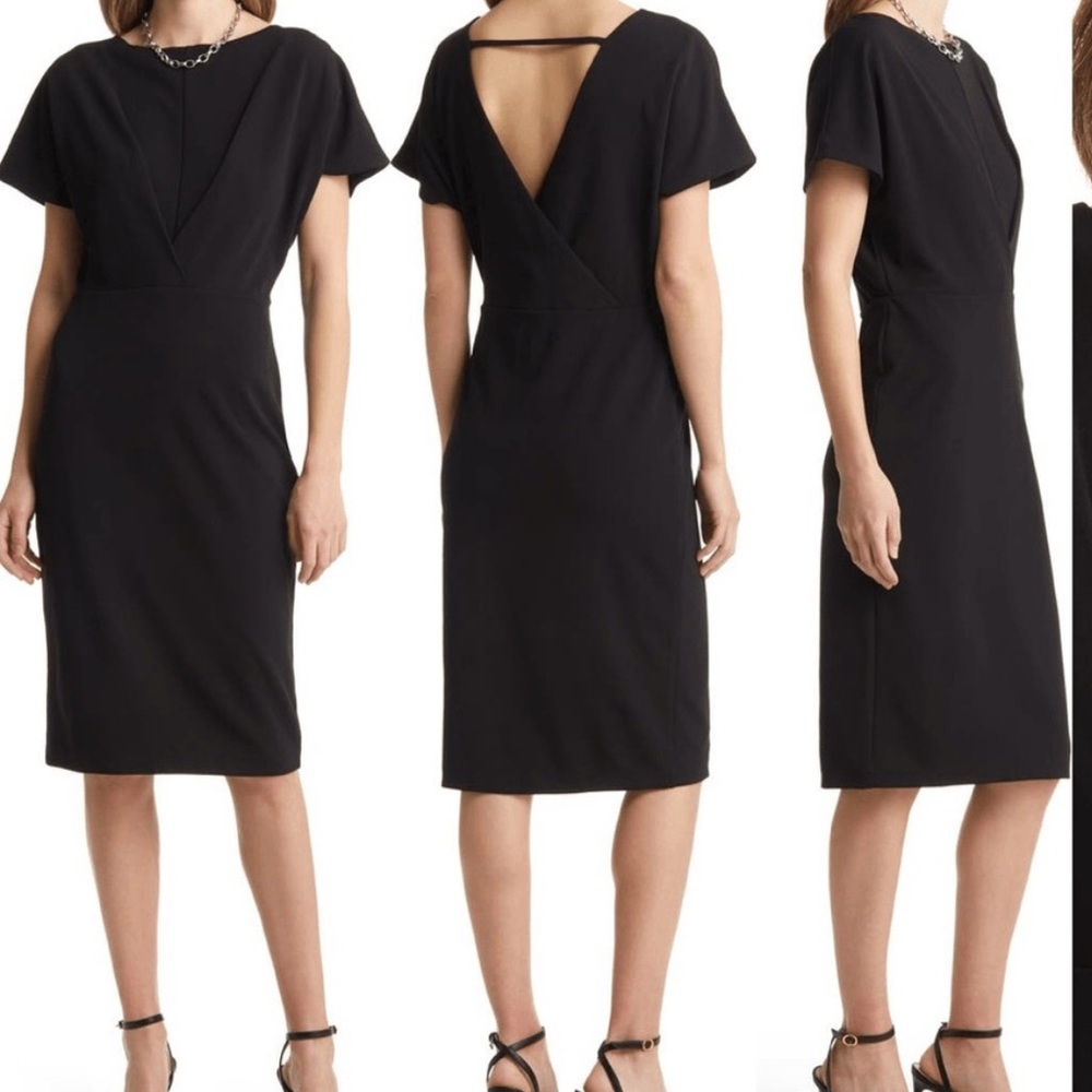 NWT Halogen V Back Cutout Sheath Dress Black M